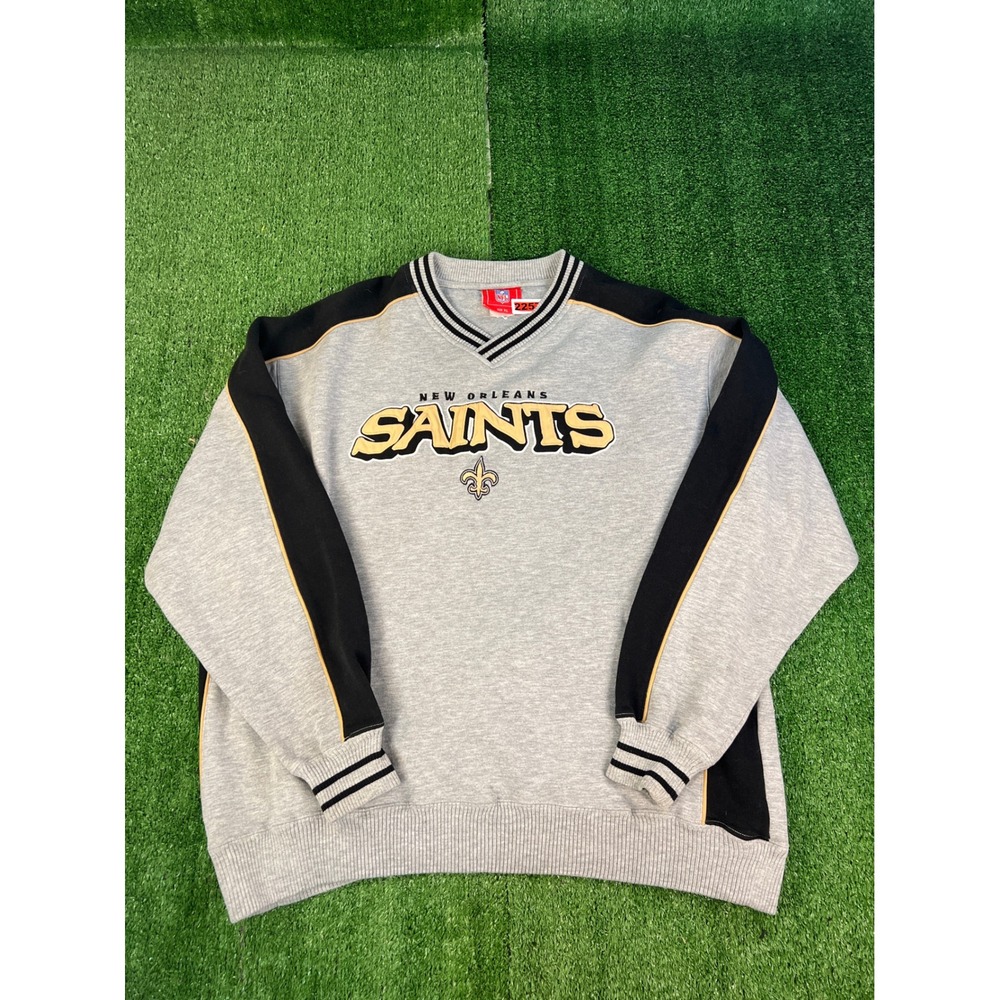 NFL New Orleans Saints Grey V-Neck Pullover Sweatshirt Mens XL Embroidered Logo